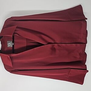 Classic Satiny Collared Tunic Blouse wDeep Vneck & Bell Sleeves New Orleans Red‎